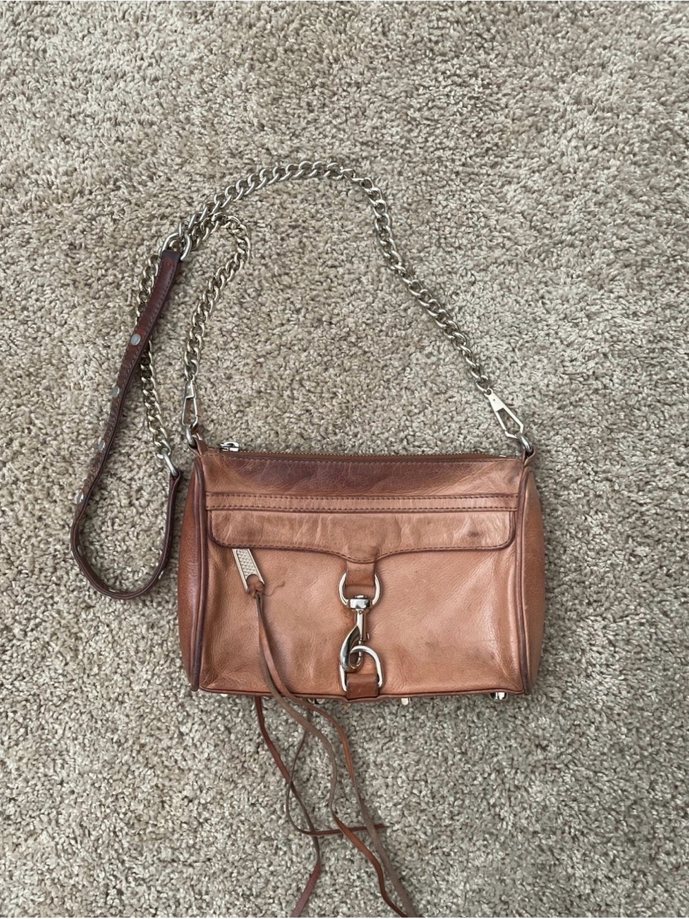 Rebecca Minkoff Distressed Copper Brown Leather Crossbody with Silver Hardware